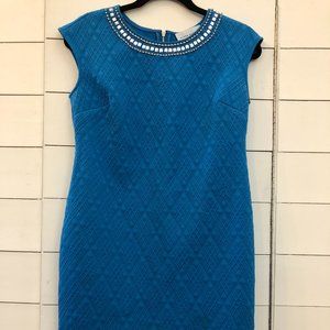 Jeweled neck turquoise maternity petite dress